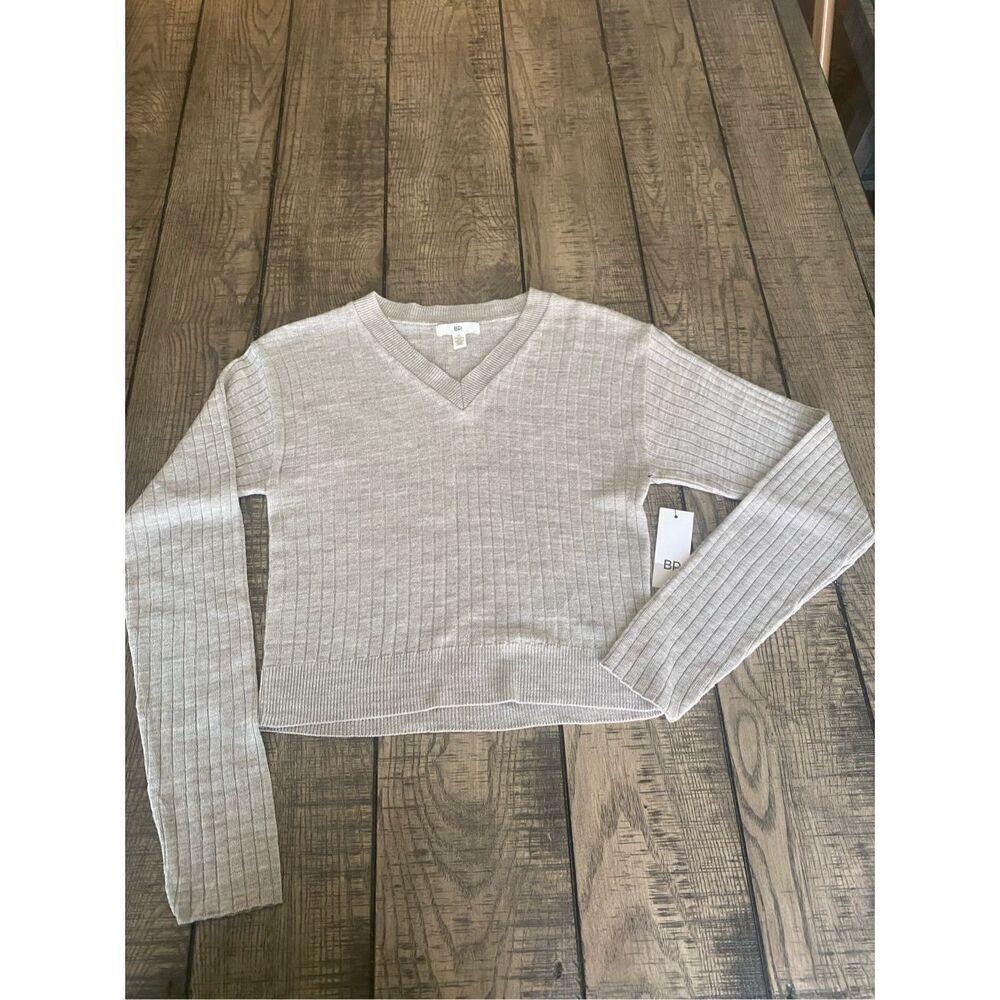 BP. Womens Nordstrom Reagan Rib Crop Sweater gray Heather Size Medium